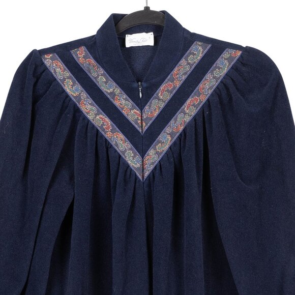 Vanity Fair VTG Robe S Womens Petites Navy Blue Fleece Long Sleeve Zip - Picture 2 of 6